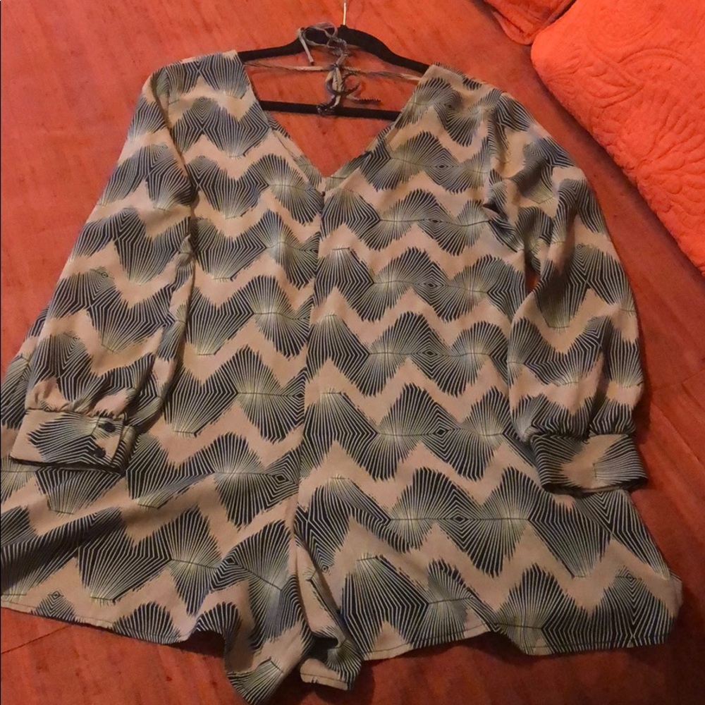 Taupe and black print romper